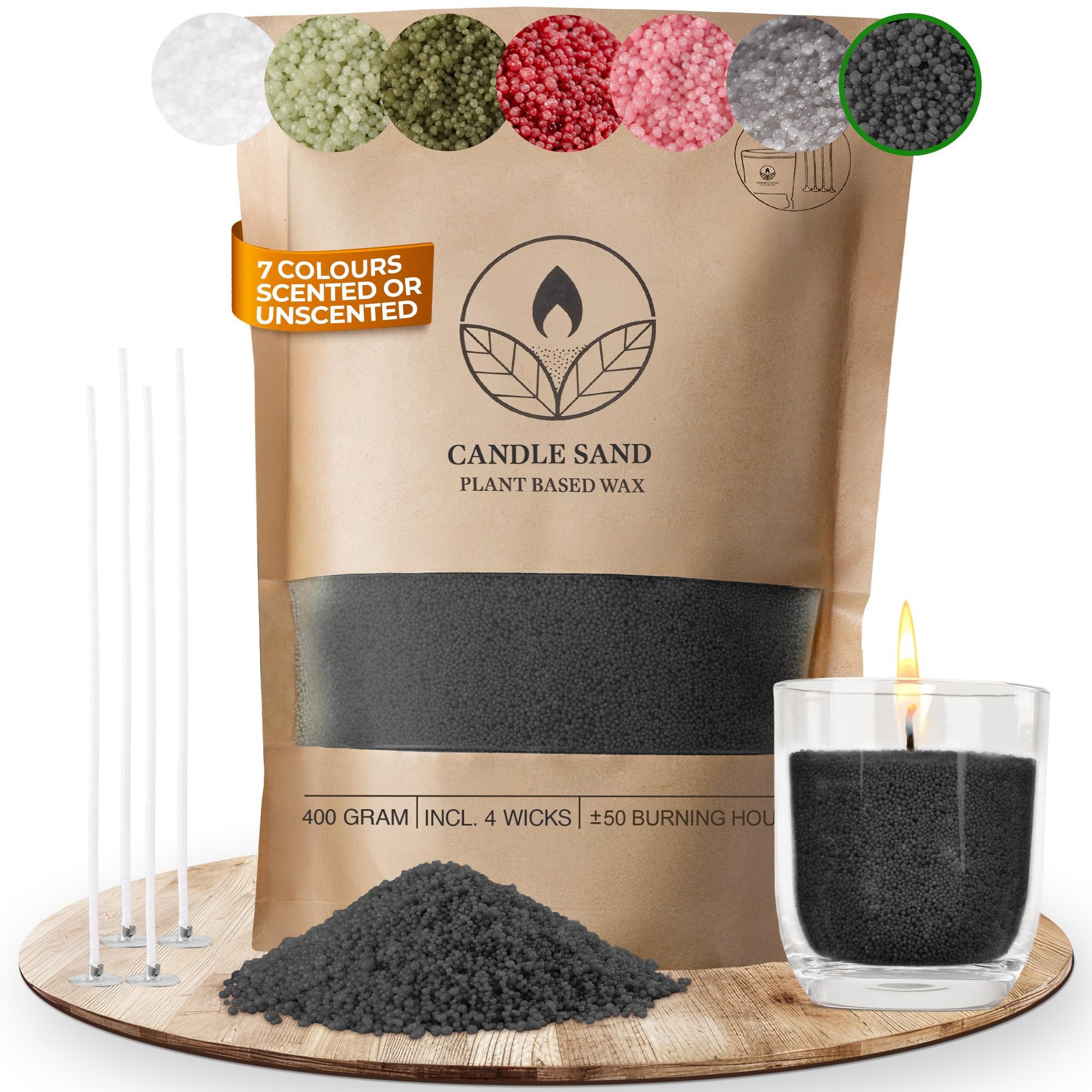 candle Sand with Wicks, Wax Granules, Making Set, Pearled Wax Beads, 400g, 4 Wicks (Black)