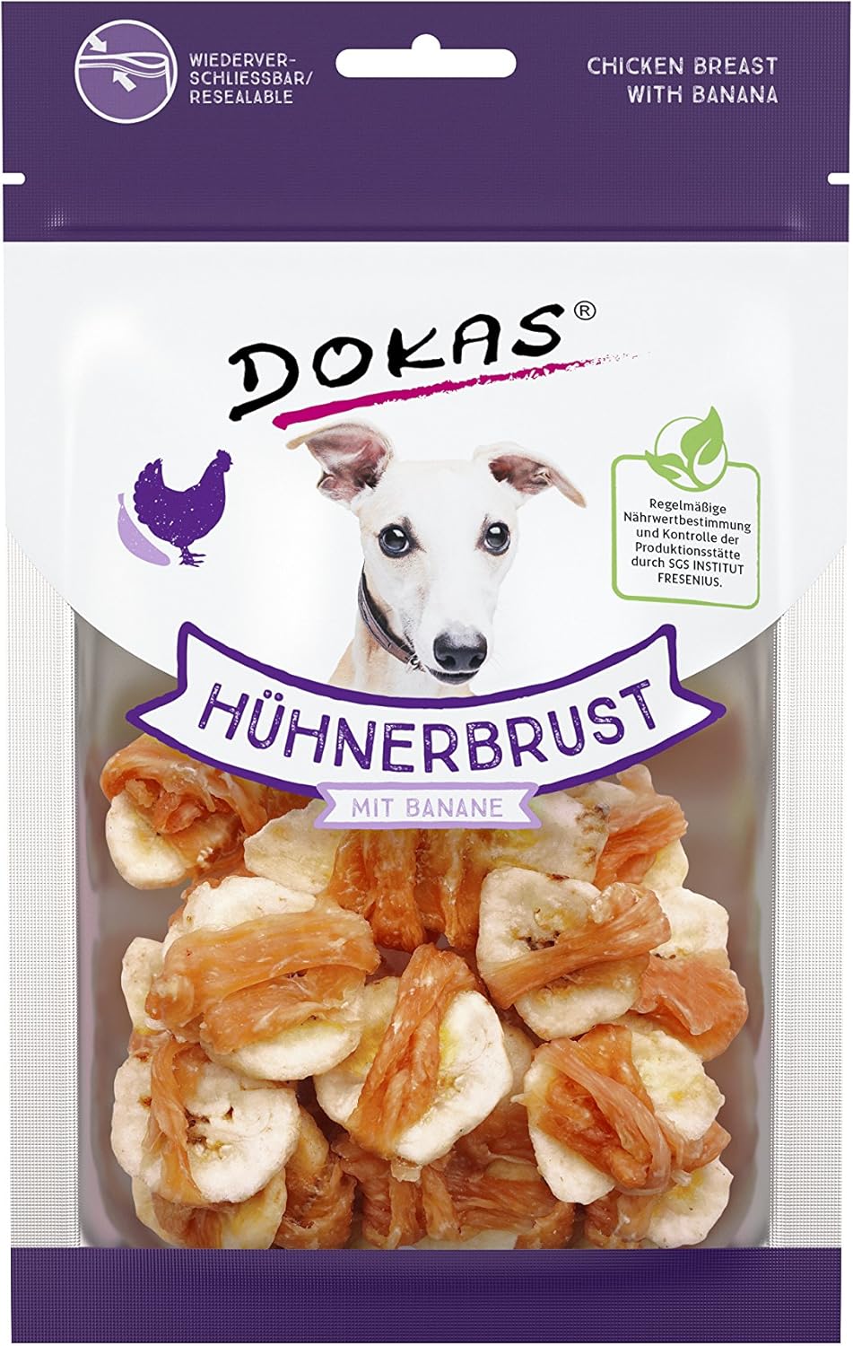 Dokas Grain Free Premium Snack with Chicken Breast for Dogs Banana, 1 x 70 g, 70 g (Pack of 1)