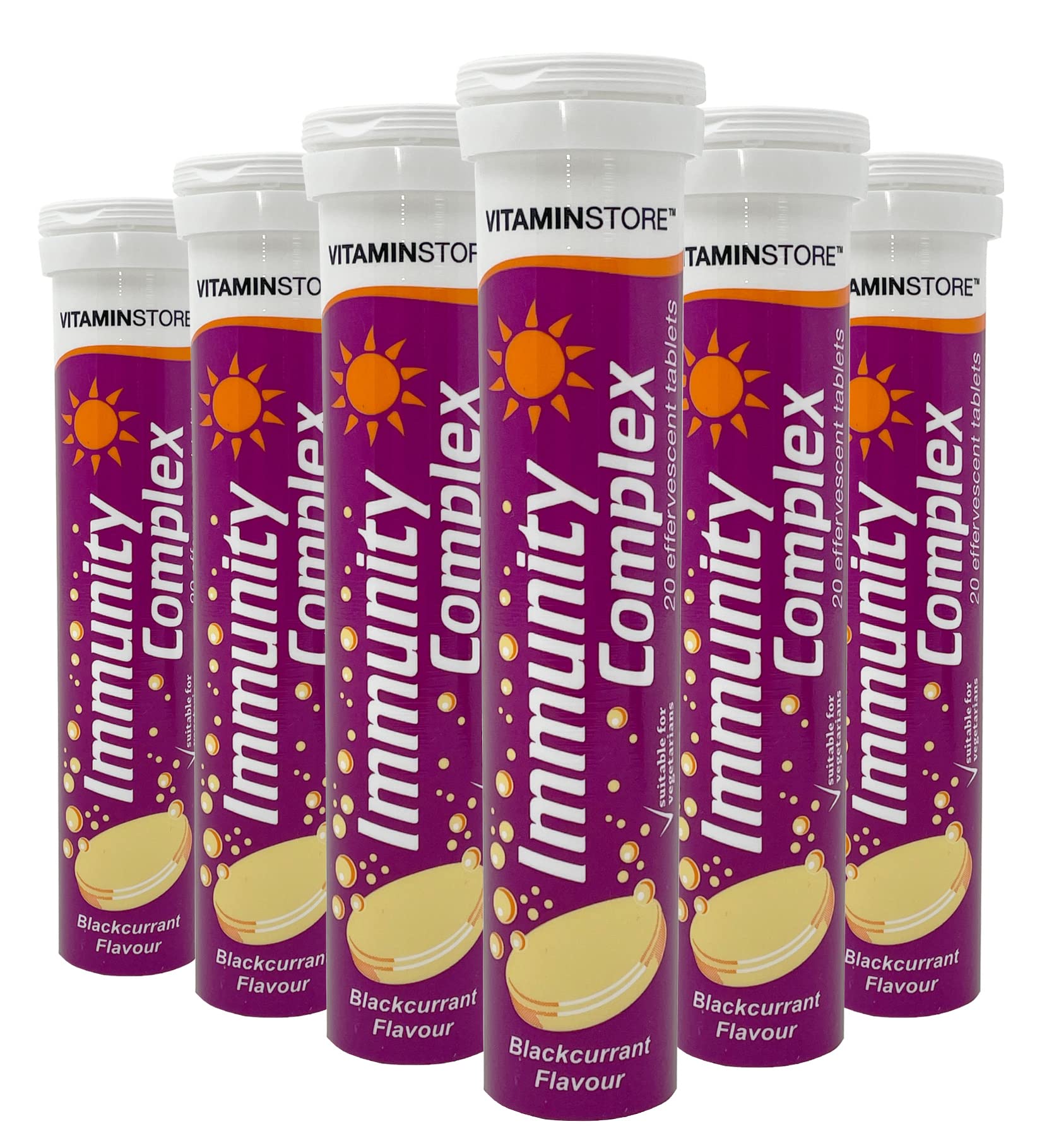 Vitamin Store Immunity Complex Effervescent Tablets, Blackcurrant Flavoured, Suitable for Vegetarians, 6 Packs of 20