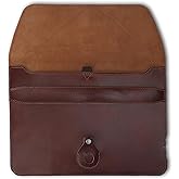 PavinCrafter Genuine Leather Laptop Sleeve 13–14 Inch, Slim Laptop Case Compatible with Mac Pro 13 (M3, M2, M1 Chip) Mac Air 14 Surface 13.5 XPS 13/14 Yoga/IdeaPad, Brown Envelope Bag (Wine)
