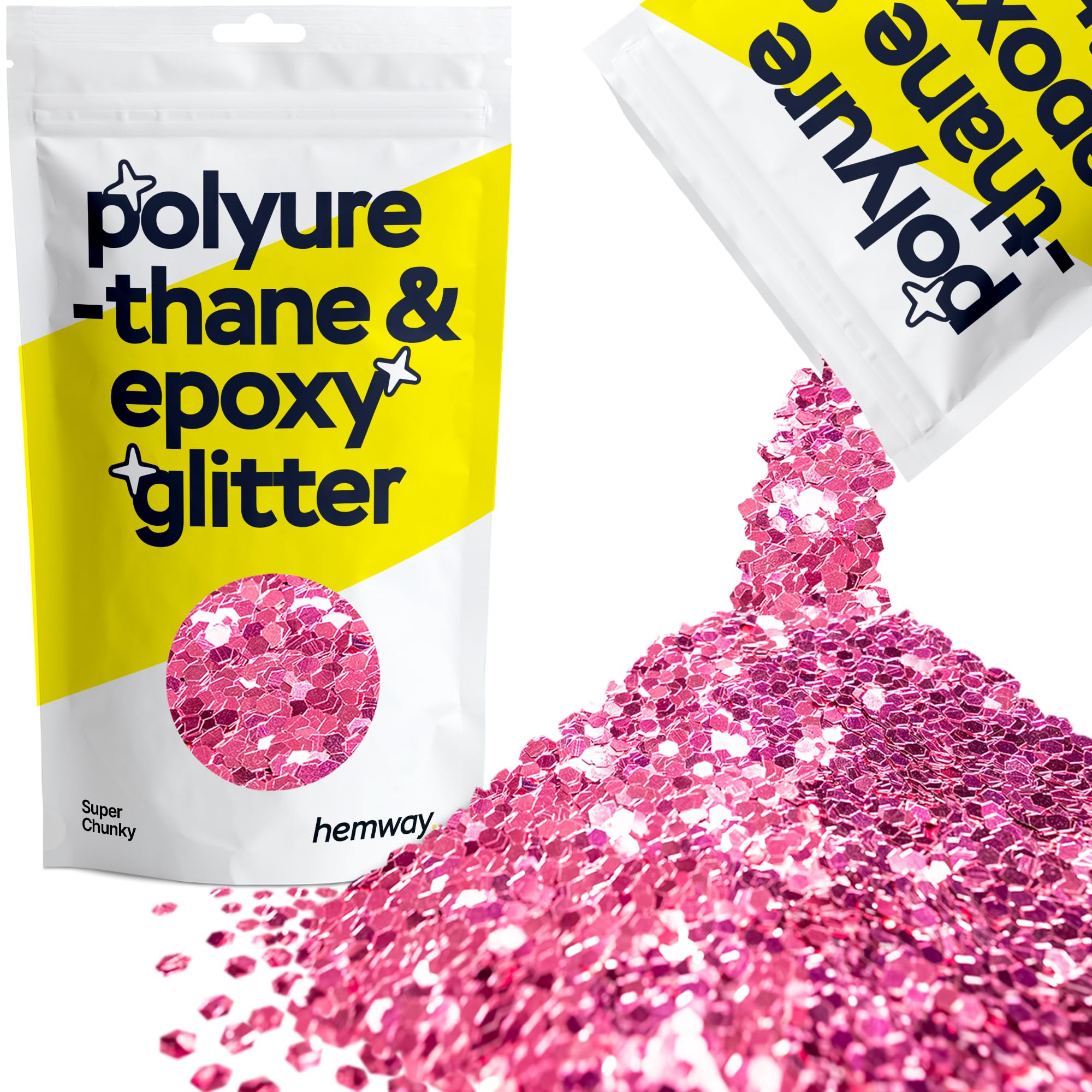 Hemway Resin Glitter Rose Pink 100g Super Chunky | Polyurethane & Epoxy Glitter for Resin Crafts, Tumblers, Coasters, Floor & Table Art