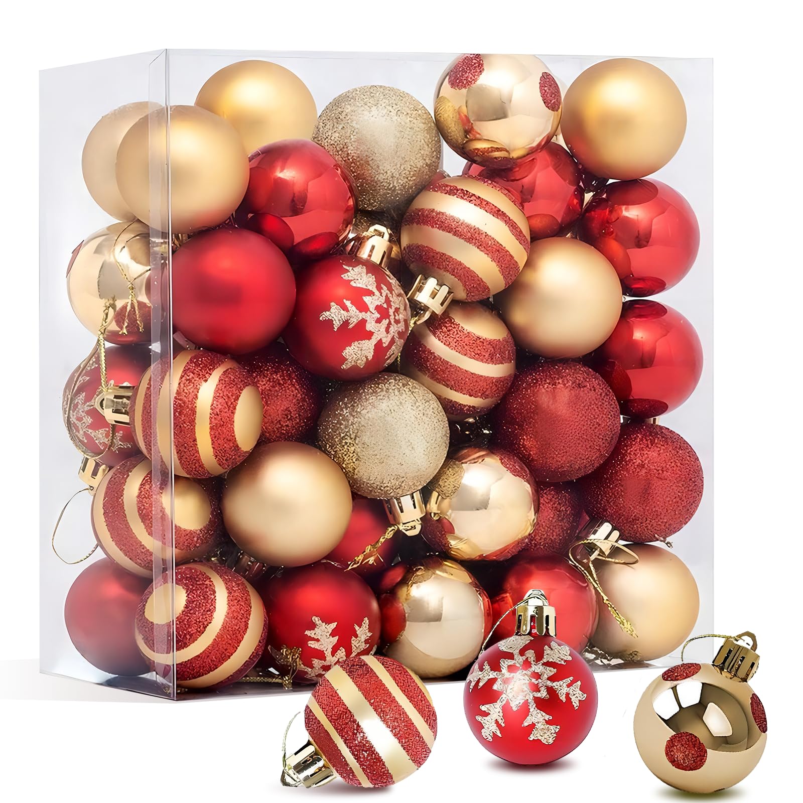 Bowasin Christmas Tree Decorations Set, 50 Pcs Red & Gold Baubles