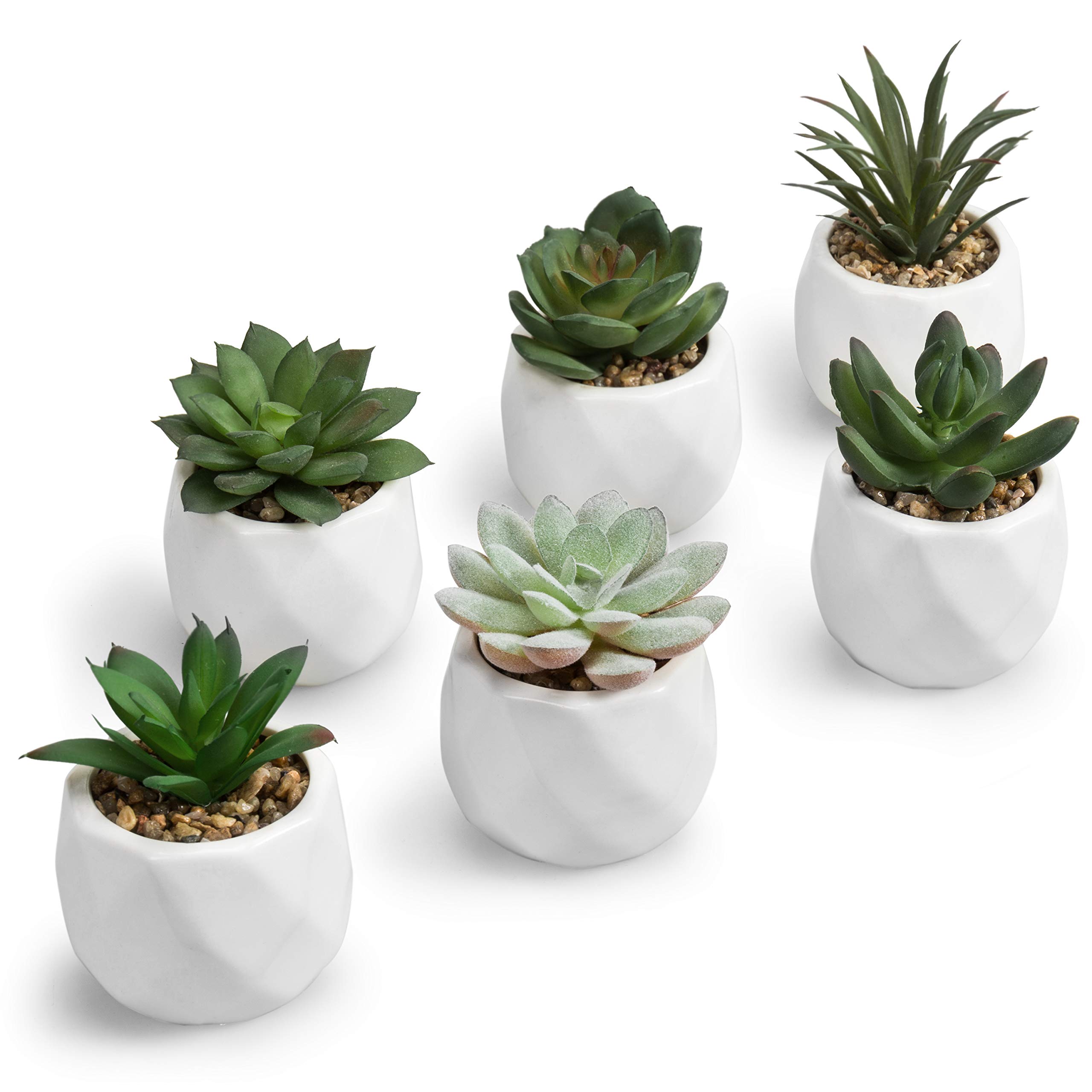 Photo 1 of ** 5 only**
MyGift Mini Assorted Green Faux Succulent, Indoor Fake Plants in Geometric Ceramic Pots, Set of 6,