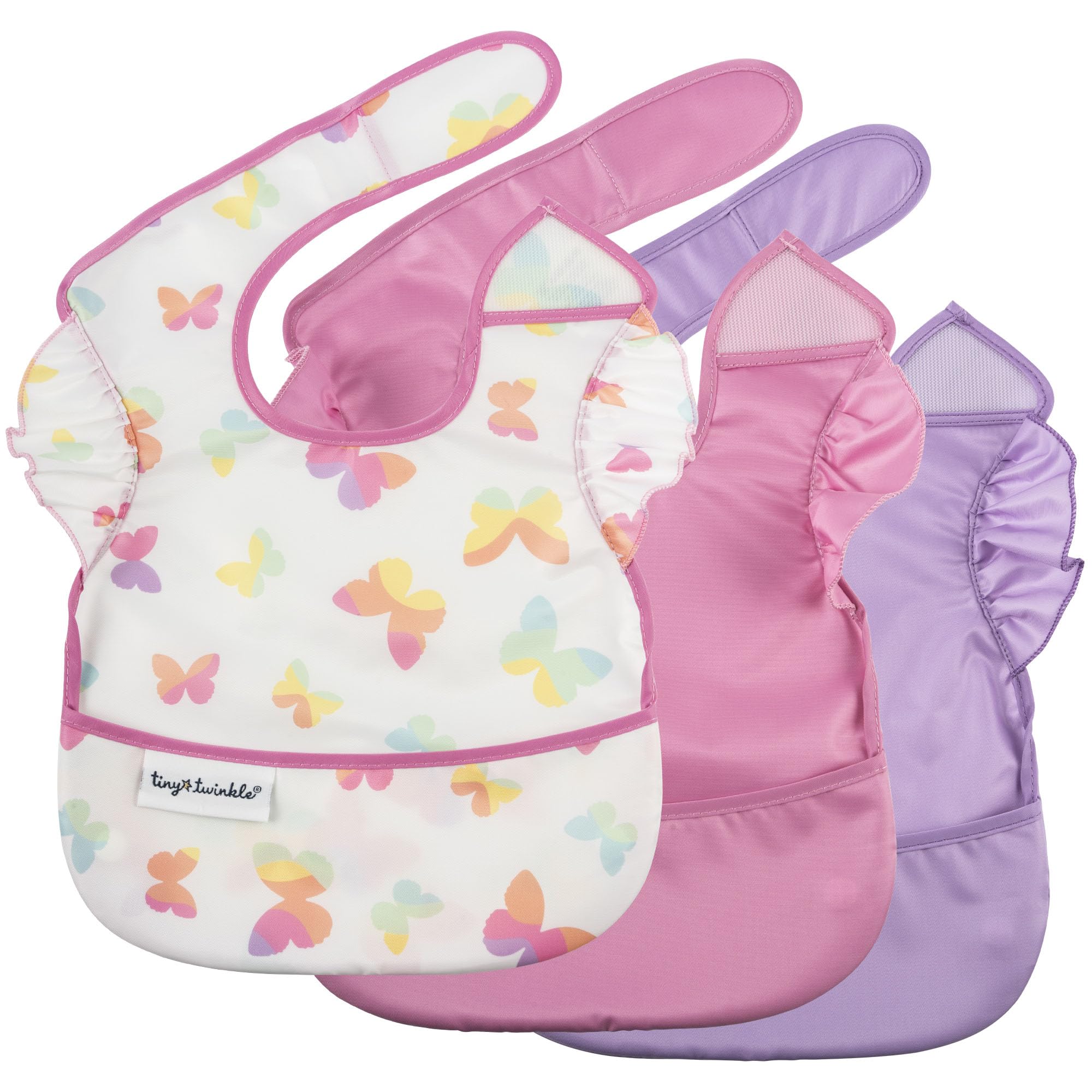 Photo 1 of Tiny Twinkle Mess Proof Baby Bibs for Eating | Waterproof, Wipeable Toddler Bibs | Travel Friendly - PFAS, PVC, BPA, Phthalate Free | Baby Food Bibs (3-Pack, Butterfly)