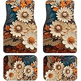 Tewujay Artistic Fabric Car Floor Mats-Non-Slip Rubber Backing,Flower,Front (26.8x17.3in) & Rear (13x17.3in) Set-Water Absorbing, Durable Automotive Floor Liners with Stylish Patterns