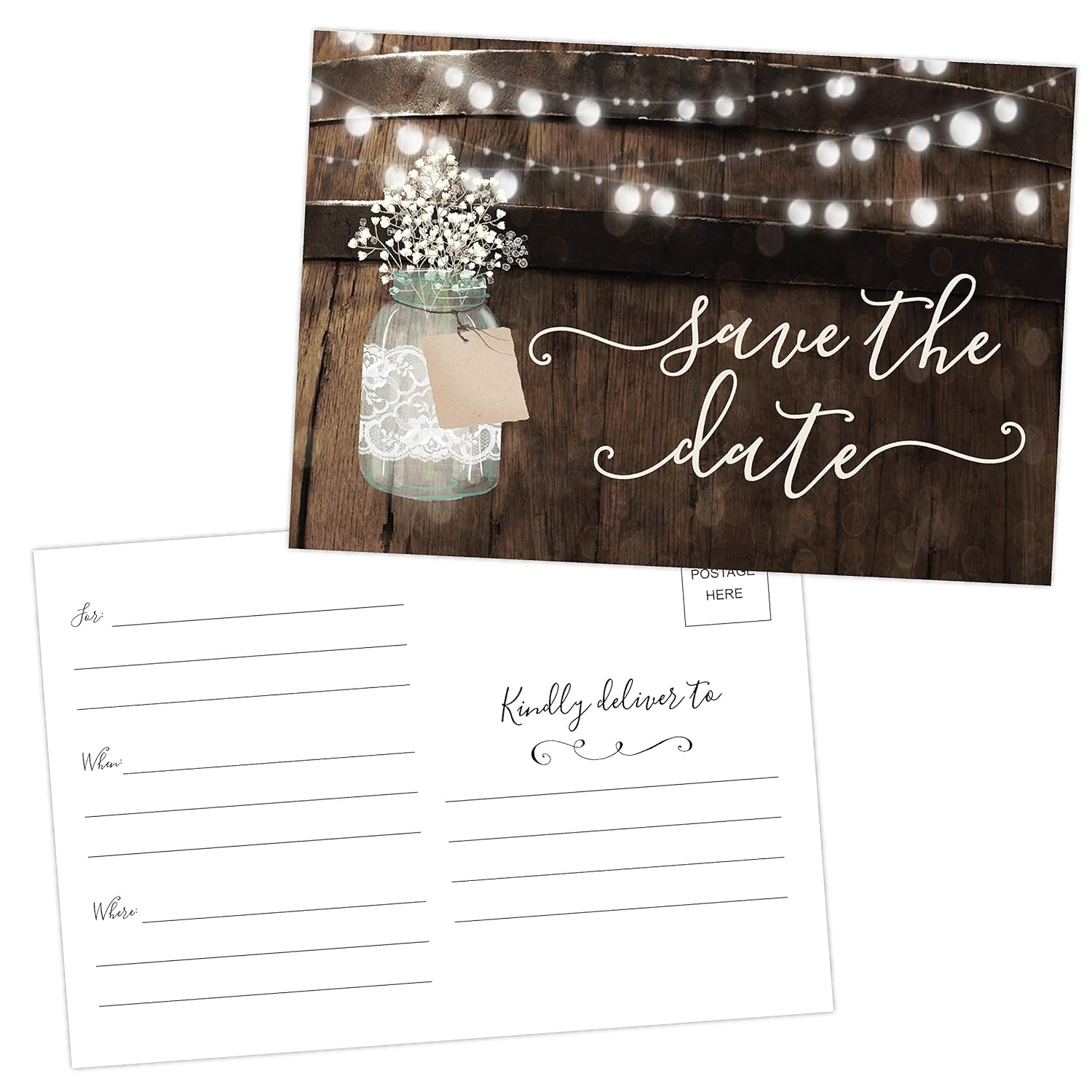 Birthday Party Save The Date Cards 50 4x6 Rustic Country Wood White Lace Theme For Guests At Wedding Weddings Save The Dates Postcard Invitations Anniversary Baby Shower Engagement Bridal Arts Crafts