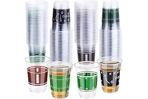 AMDBHC 120 Pcs Football Party Cups in Bulk, 16 Oz Disposable Plastic Football Cups in 4 Patterns for Themed Birthday Party Supplies