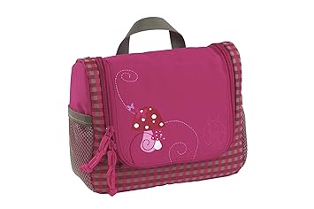 LÄSSIG Kulturtasche Mädchen zum Hängen mit Namensschild Kulturbeutel Waschbeutel Waschtasche Kinder / Mini Washbag, Mushroom