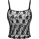 ABAFIP Women Sexy Lace Tops Sheer Floral Mesh Camisole Crop Top Sleeveless Cami Shirt Going Out Tanks