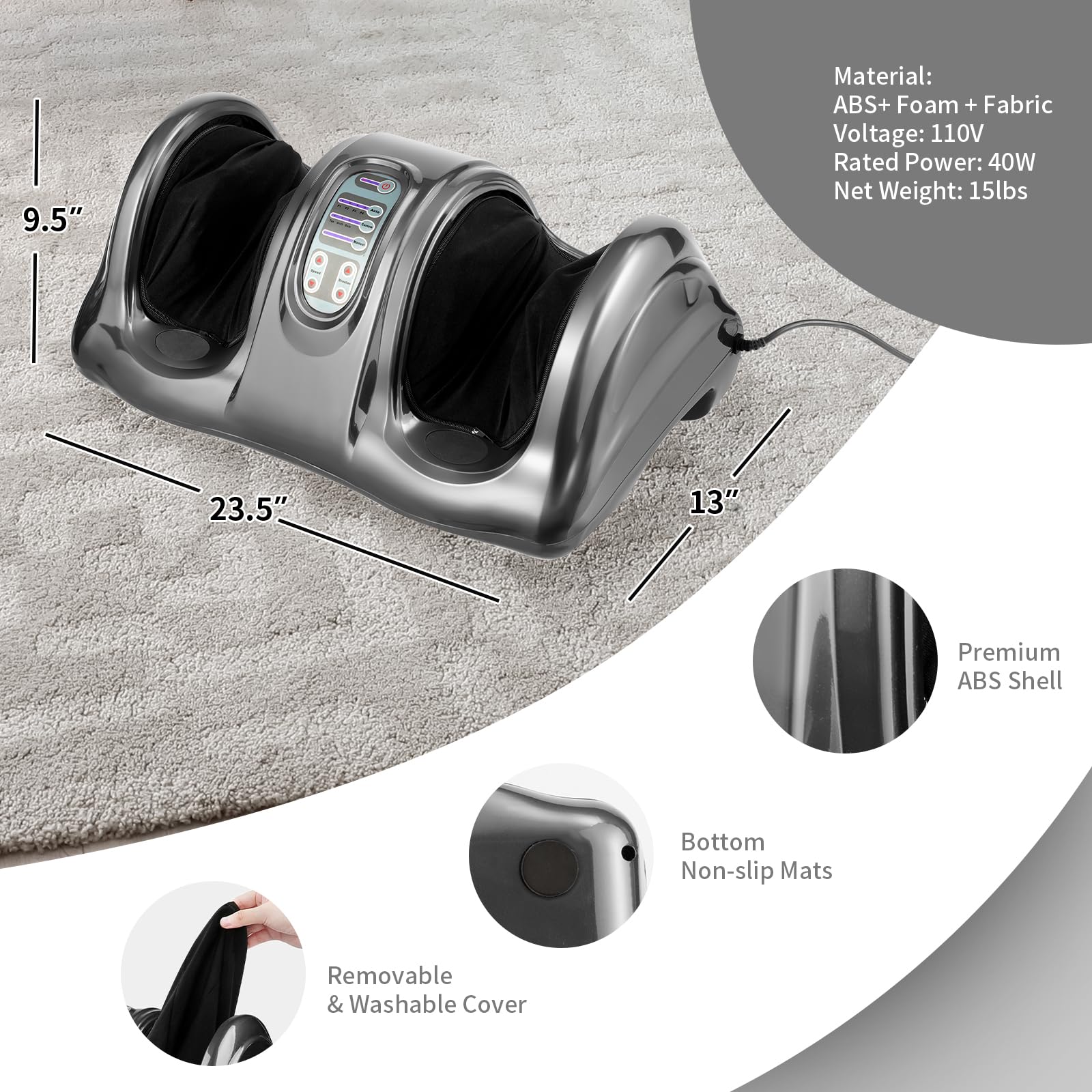 Dimensions and material specifications of the foot massager