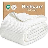 Bedsure Gentlesoft 100% Cotton Blanket Twin XL Size for College Dorm - Breathable and Soft for Spring Summer, Waffle Weave Twin Blanket for Bed, Dorm Room Essentials, White, 66x90 inches