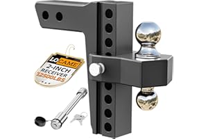 LOCAME Adjustable Trailer Hitch, Fits 2-Inch Receiver, 8-Inch Drop/Rise Aluminum Drop Hitch,12,500 LBS GTW-Tow Hitch for Heavy Duty Truck with Double Stainless Steel Locks, Black, LC0018