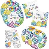 Gatherfun Happy Easter Party Supplies Kit, Easter Disposable Dinnerware Includes Paper Plates, Dessert Plates, Napkins and Cups for 25 Guests