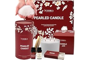 FIORA NATURALS Pearled Candle Sand Christmas Gift Set - 18oz Sand Wax, 30 Wicks, 2X Natural Fragrance Oils + Large Glass Jar Included - Smoke-Free Powder Snow Candles, Upto 120 Hours Burn Time - DIY Candle Making