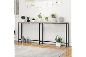 HOMERECOMMEND 70.8 Inch Console Table with USB Ports, Sofa Table with Charging Station, Skinny Narrow Entryway Table,Grey
