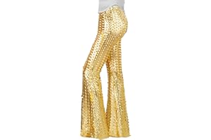 Nawgut Sequin Flare Pants Sparkly Glitter Bell Bottom High Waisted Hollow Trousers Party Clubwear for Women