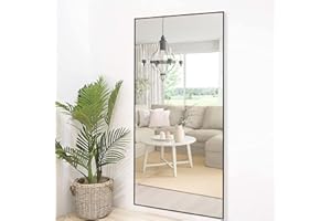 NeuType 47" X 22" Full Length Mirror Full Body Mirror Aluminum Alloy Thin Frame Floor Mirror Large Wall Mirror Dressing Mirror Hanging or Leaning Against Wall Black (no Stand)