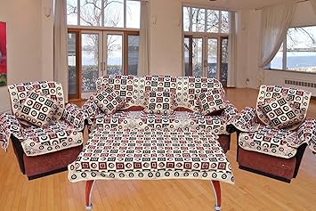 ST DECOR STORE Velvet Sofa Cover and 6 ARM Cover with Table Cover and 5 Cushion Cover (Set of 18)