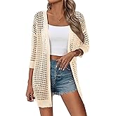 Zeagoo Women's 2026 Summer Crochet Lightweight Cardigan Short Sleeve Boho Kimono Oversized Open Front Sweater Tops