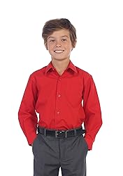 Gioberti Boys Long Sleeve Solid Dress Shirt, Red, 5
