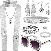 JMZYJZH 11Pcs Disco Accessories Women, Disco Headband Necklace Bracelet Earring Glasses Ring for 70s Women Party Supplies