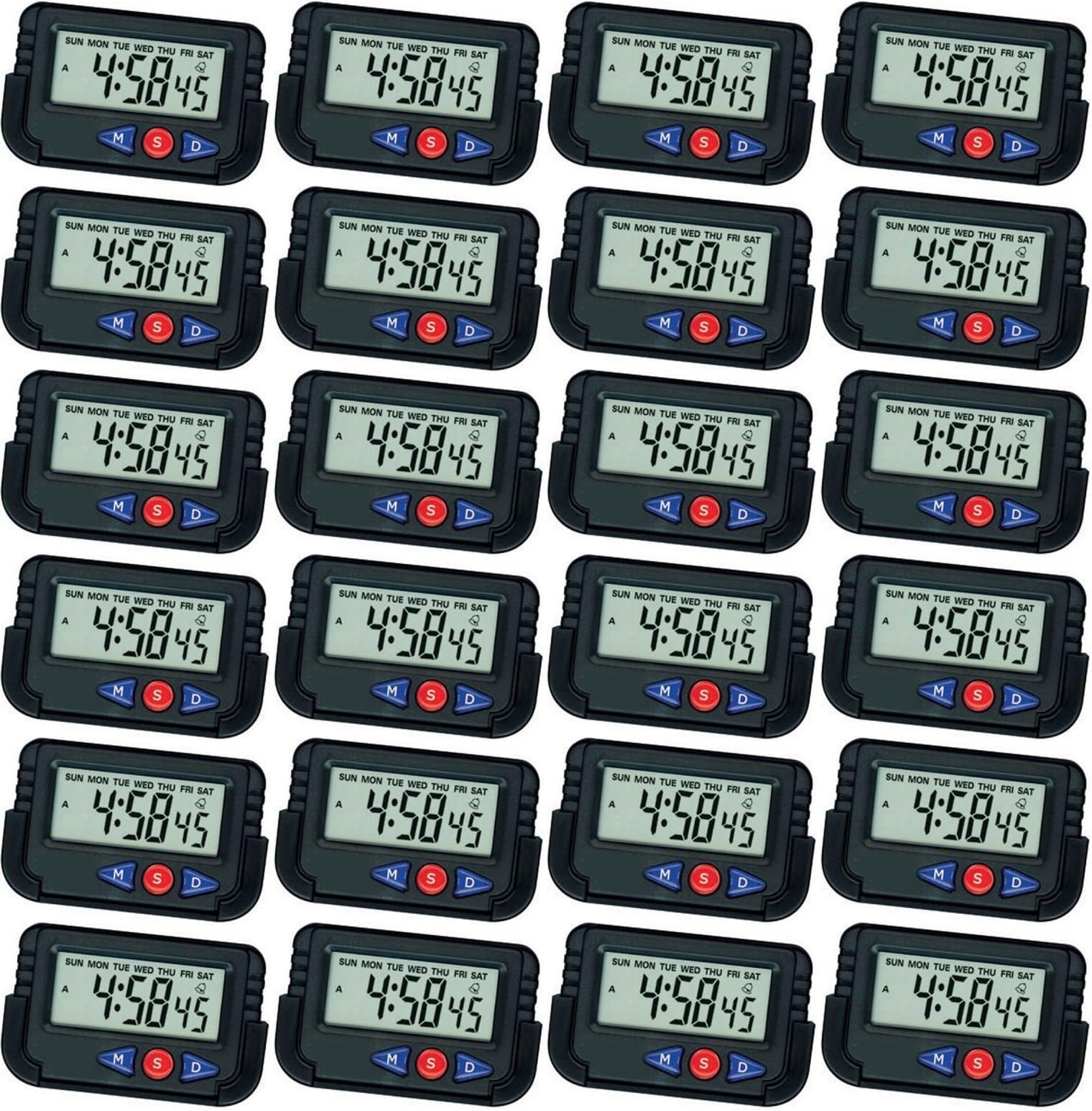 Pappi Bos Kids Car Dashboard Office Desk Alarm Table Clock with Stopwatch & Flexible Stand Birthday Party Gifts for children (Pack of 24)