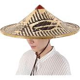 xihexi Chinese Bamboo Hat Oriental Asian Japanese Garden Fish Conical Cap Dia.19 Inch