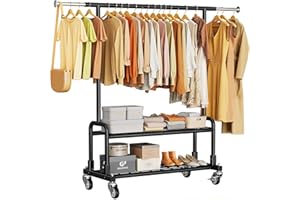 Luxspire Heavy Duty Clothes Rack, Clothing Rack Load 600 LBS, Rolling Clothes Racks for Hanging Clothes with Sturdy Wheels & 