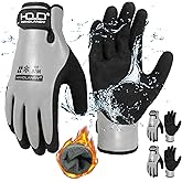 HANDLANDY 2 Pairs Waterproof Work Gloves for Cold Weather, Insulated Winter Freezer Work Gloves with Grip for Men & Women
