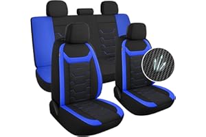 AOKAOK 3D Air-Mesh Car Seat Covers Full Set, Breathable and Split Bench Compatible Seat Covers for Cars, Universal Car Interior Covers for Most Cars Sedan Truck SUV(Black/Blue)