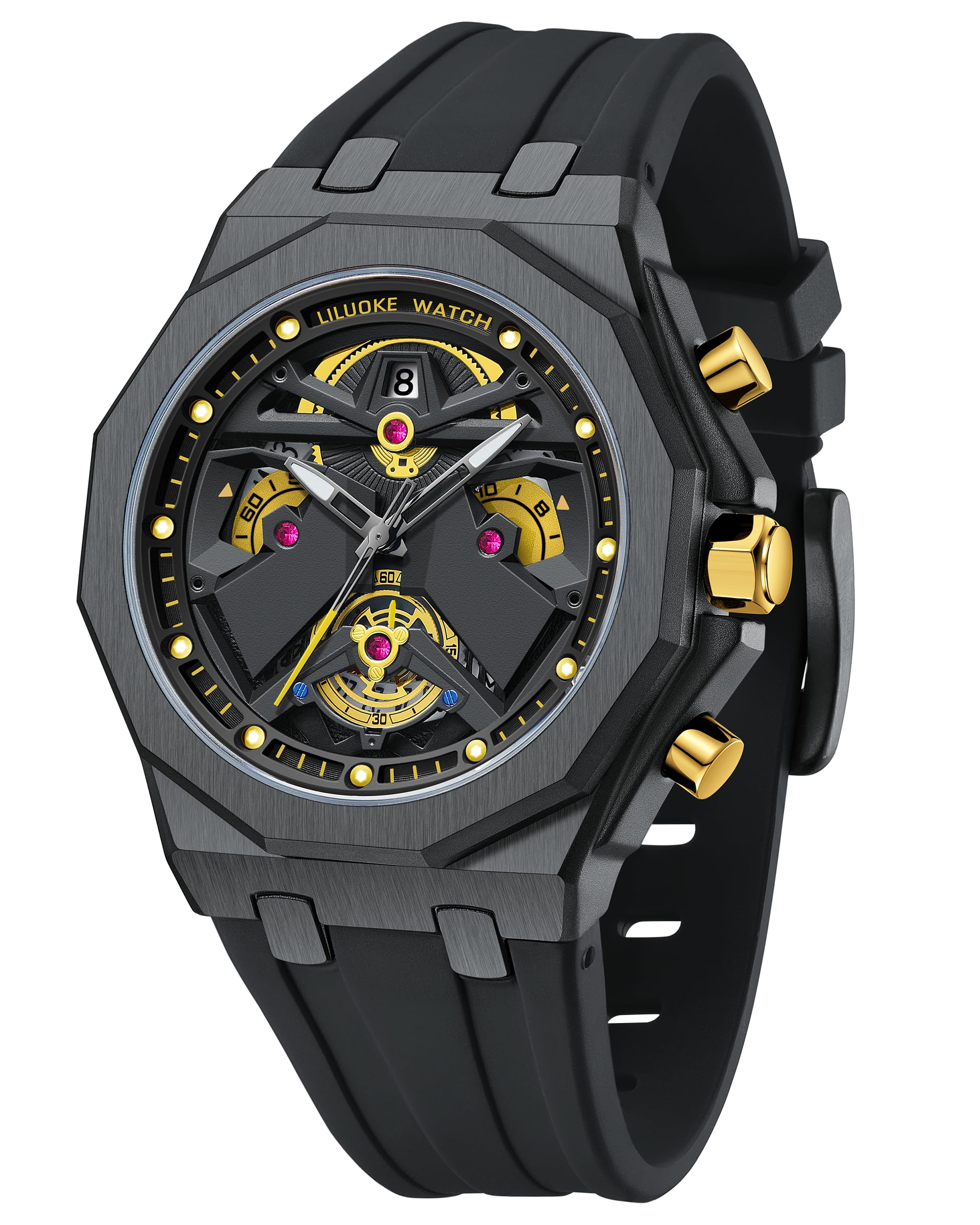 LILUOKE Mens Watches, Wrist Watches Luminous Design, Big Face Fashion Quartz Black Watch 30ATM, Casual Watch for Men Unique Gifts for Men