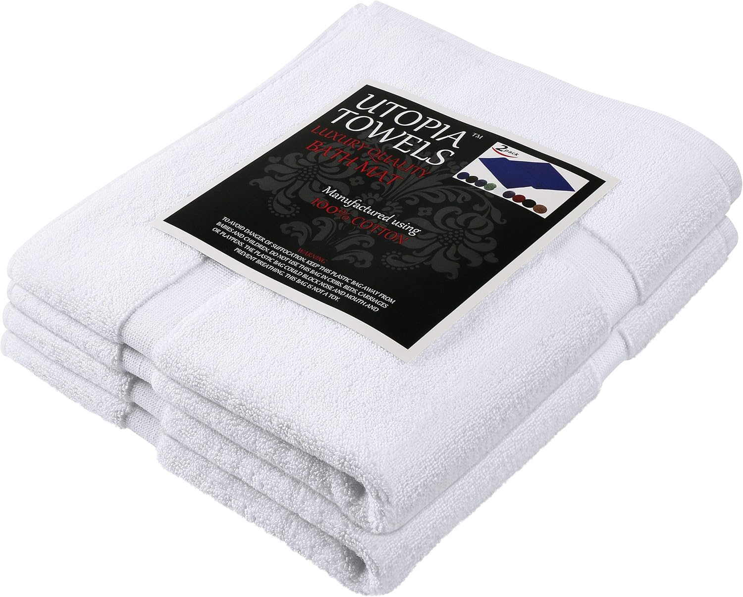 Utopia Towels Cotton Banded Bath Mats, White, [Not a Bathroom Rug], 21 x 34 Inches, 100% Ring Spun Cotton - Highly Absorbent and Machine Washable Shower Bathroom Floor Mat (Pack of 2): Home & Kitchen