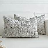 LIGICKY Pack of 2 Textured Boucle Lumbar Throw Pillow Covers Decorative Modern Accent Striped Pillow Cases Cozy Soft Couch Cushion Case for Sofa Bedroom Living Room Home Decor, 12x20 Inch, Blue