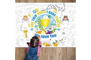 NAOZINEBI First Holy Communion Party Coloring Poster for Kids Giant Mi Bautizo Coloring Tablecloth Religious Activity Coloring Book Jumbo Baptism Craft for Girls Boys Christening Celebration Party Decor Supply