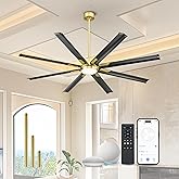 JAZAVA Industrial Ceiling Fan With Light,72 Inch Black & Gold Ceiling Fan With 8 Aluminium Metal Blades,Works with Voice Cont