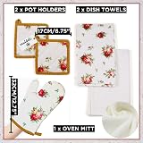 Muldale Floral Oven Mitt Pot Holder Set 5pc Linen Kitchen Towels Vintage Royal view 2