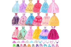 BARWA 10 Pcs Dresses with 17 Accessories Handmade Doll Clothes and Accessories Wedding Gowns Party Dresses for 11.5 inch Dolls
