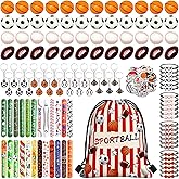 Vryxond 169 Pcs Sportball Party Favors Bulk 48 Pcs Sportball Stress Balls and Sport Stickers 24 Pcs Sport Keychain and Wristbands and Snap Bracelets Drawstring bags for Team Birthday Party Supplies