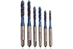 Yakamoz Spiral Flute Tap Set - 6Pcs SAE Tap Set Machine Tap Bits Screw Thread Tapping Tool for Metal, Wood, Plastic 6-32NC 8-32NC 10-24NC 10-32NC 12-24NC 1/4-20NC