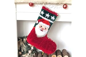 Beyond Your Thoughts Christmas Latch Hook Kits Cute Santa Christmas Stockings Pattern Printed Crochet Needlework Crafts for Kids Adults and Beginners Family Decoration 19.6 * 16.5 in