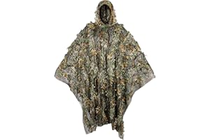 RUNPON Outdoor Camouflage Ghillie Poncho 3D Leaves Hunting Cape Camouflage Cloak Stealth Ghillie Suit for Bird Watch Military CS Woodland