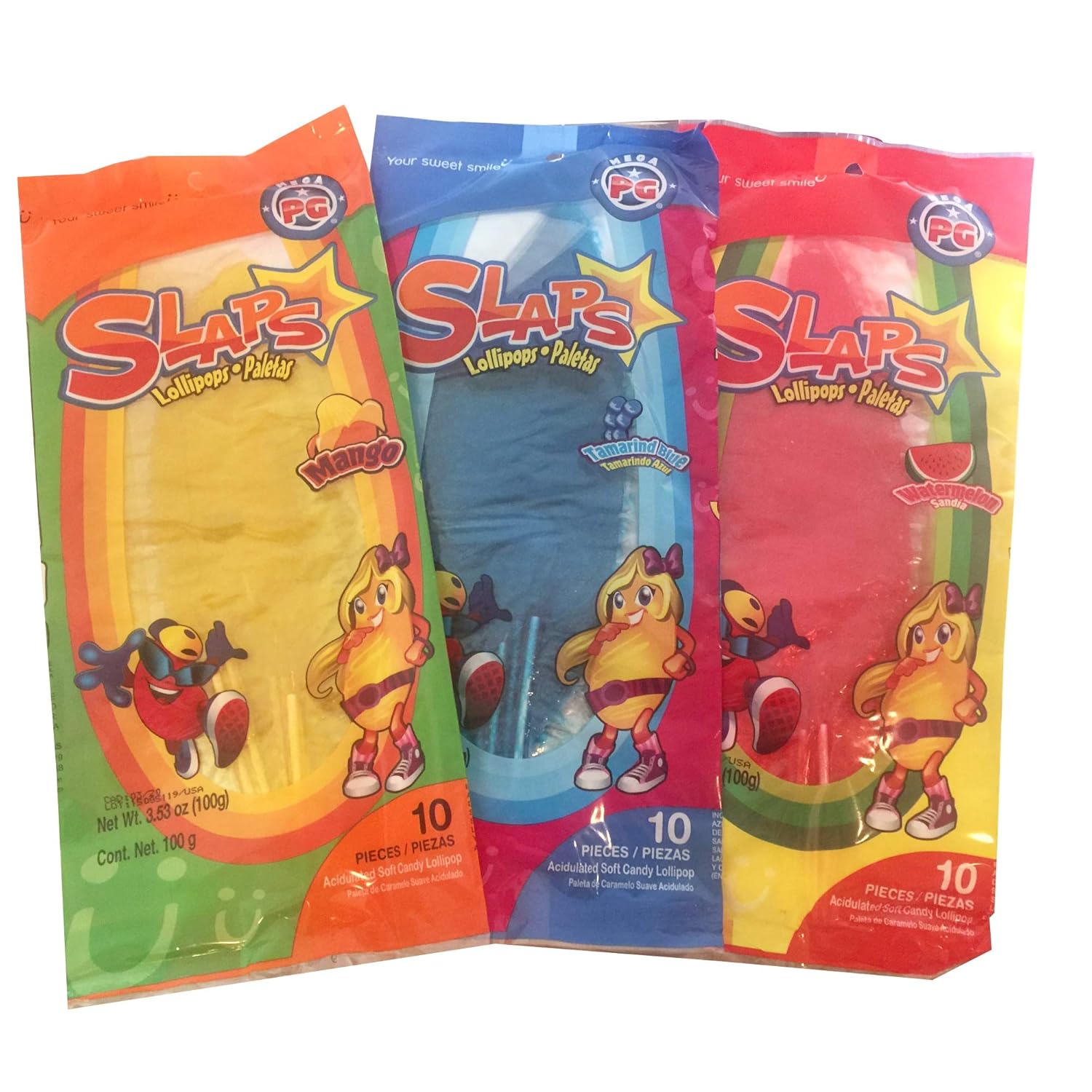 Amazon Com Slaps Paletas Lollipops Mango Sandia Watermelon And Tamarindo Azul Tamarind Blue 10 Piezes Pieces Each 30 Piezes Pieces Total 300 Grams 10 59 Ounces Total Grocery Gourmet Food