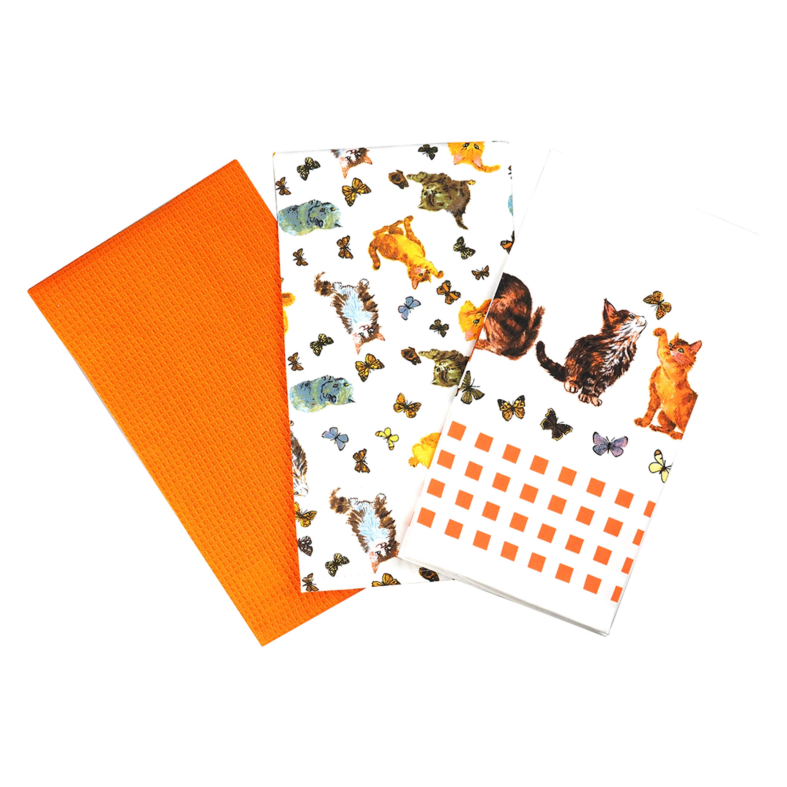 SiXsigma Sports Pack of 3 Tea Towels For Kitchen - Premium Cotton Decorative Kitchen Towel Linen for Cooking, BBQ, Baking & Dish Drying - Ideal For Women & Men (Orange)