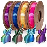 Tri Color Silk PLA 3D Printer Filament Bundle 1.75mm Color Changing PLA Filament Multi Pack Bundle 4 Spool Each 250g (Multicolor: Red&amp;Yellow&amp;Blue; Red&amp;Blue&amp;Green; Red&amp;Purple&amp;Gold; Orange&amp;Blue&amp;Green)