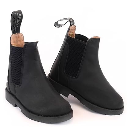 Equi Comfort Reitstiefelette aus echtem Nubukleder, Sohle Rutschfest Wasserdicht Kinder, alle Größen, Farbe: schwarz