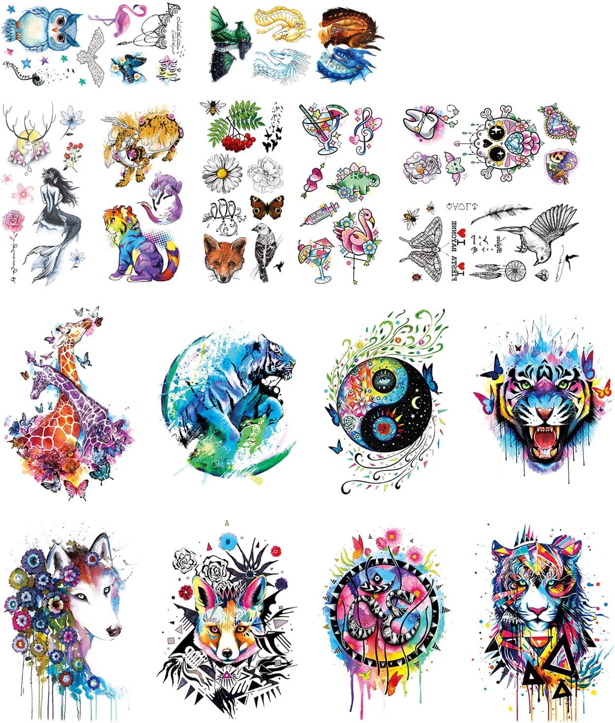 DaLin Temporary Tattoos for Women Men (Animal Collection)