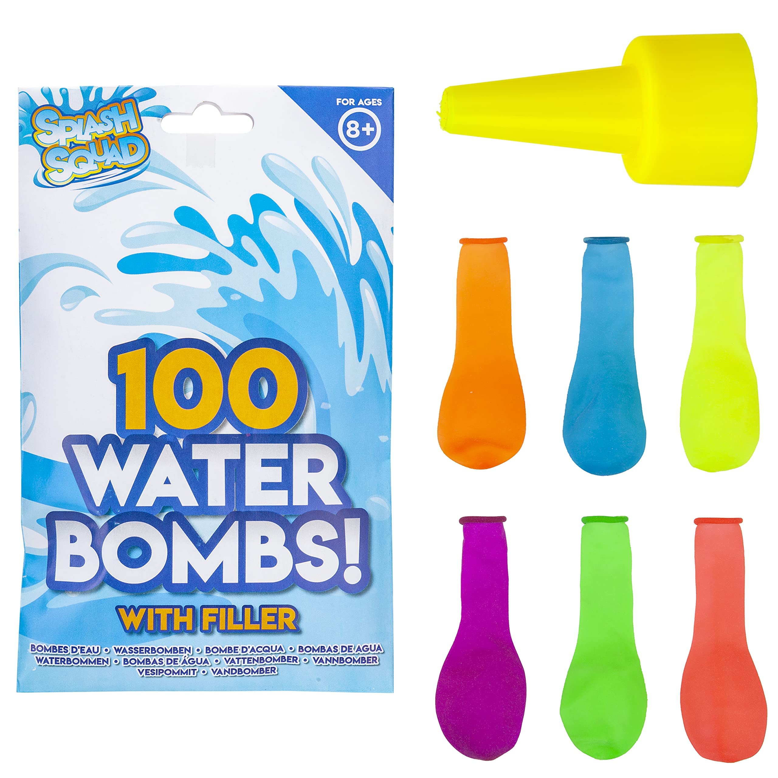 VFM - Water Balloons With Filler, 100Pc Neon Water Bombs, Great for Summertime, Bbqs, Outdoor Use, Parties, Water Fights, Celebrations, Fun for Children, Kids, Adults
