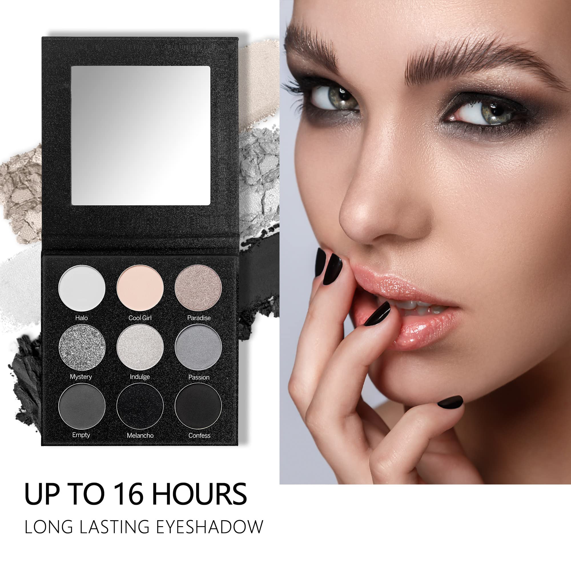 MAKI YIKA Black Grey Smokey Eyeshadow Palette, Matte Black White Gray Silver Smoky Eye Shadow, 9 Colors Black Eyeshadow Long Lasting Eye Makeup For Goth Look