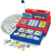 Calculator Cash Register - 103 Pcs Toy Cash Register, Microphone, Credit Card and Banking for Kids, Early Math Skills Toys Gifts for 3, 4, 5, 6 7 8+ Years Old Boys Girls