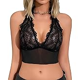 Cotorance Womens Lace Bra No Underwire No Pads V Neck Halterneck Black Skimpy Bralettes